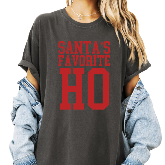 Santa's Favorite Ho funny Christmas shirt for women in festive holiday design