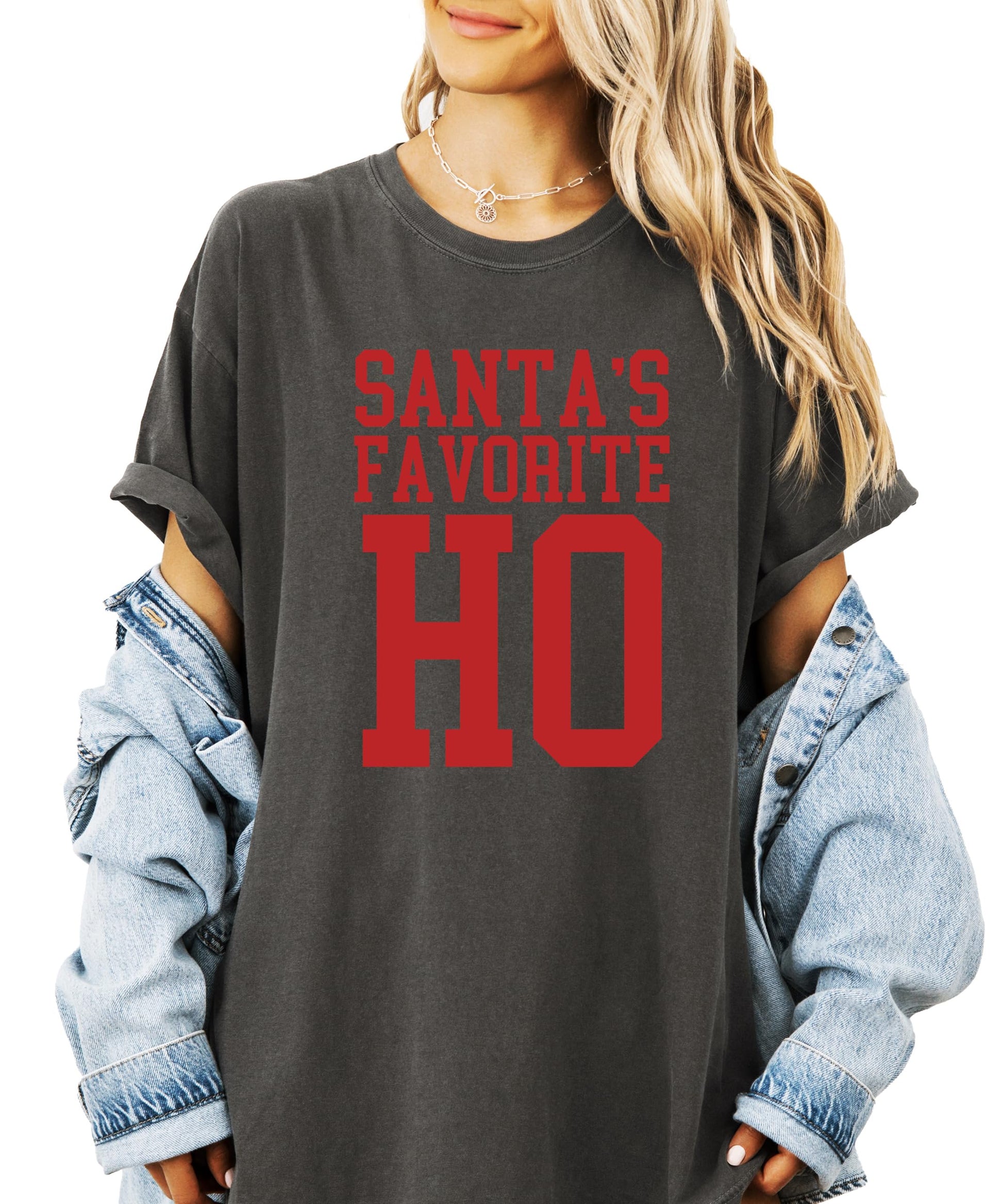 Santa's Favorite Ho funny Christmas shirt for women in festive holiday design