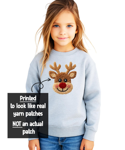 Olive Loves Apple Ink Printed Image NOT a Yarn Patch - Christmas Reindeer Sweatshirt Festive Holiday Sweater