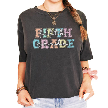 Fifth Grade Shirt for Teacher 5th Grade Oversized Tee with Bold Pastel Font for Teachers Aide