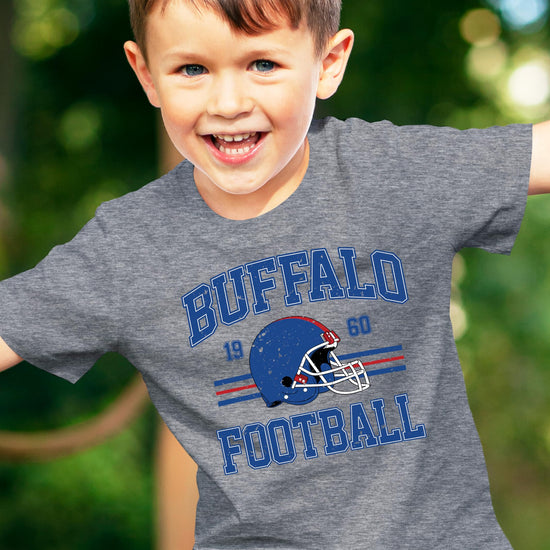Side view of Buffalo Football vintage tee showing shirt fit and graphic placement on natural fabric