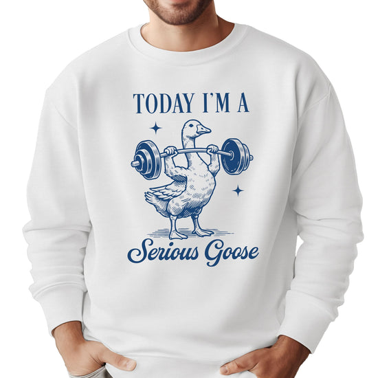 Unisex black gym sweatshirt featuring cartoon goose bodybuilder character design