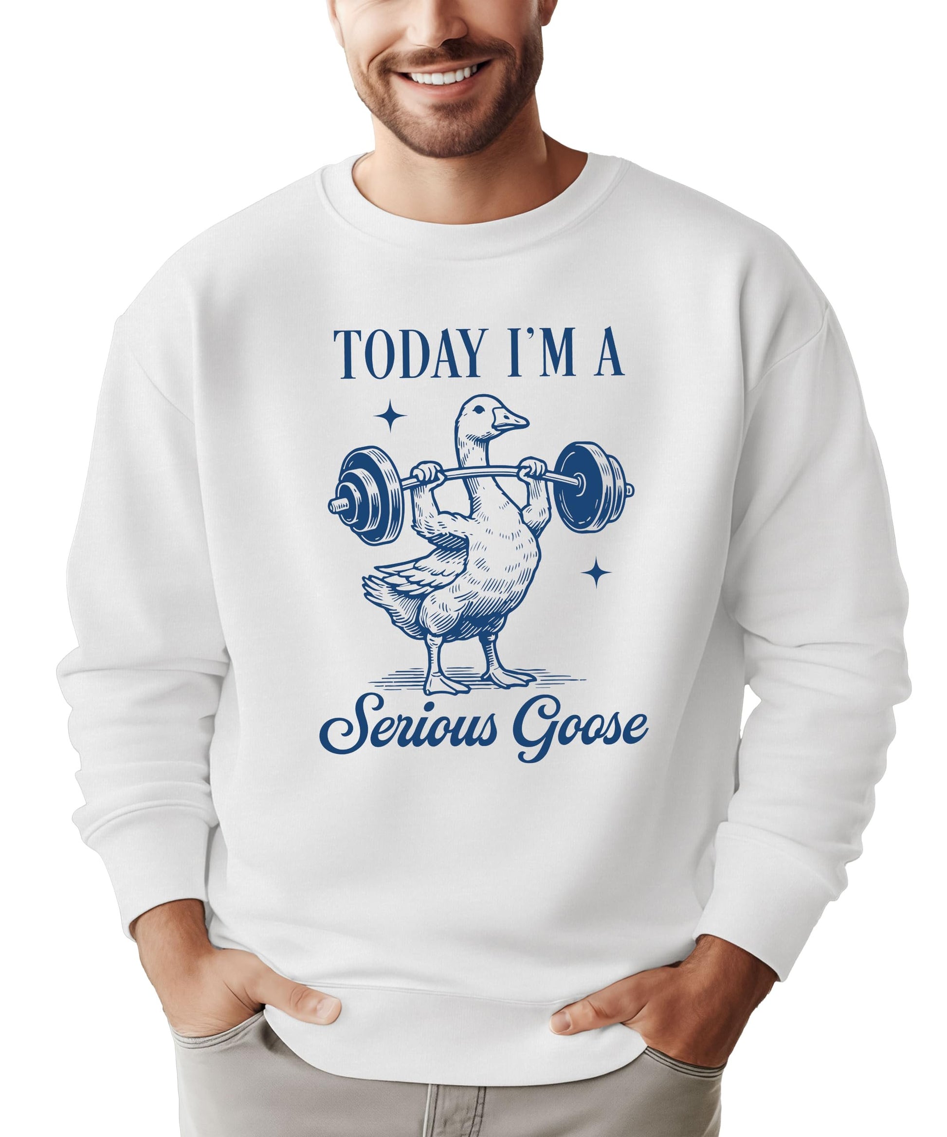 Unisex black gym sweatshirt featuring cartoon goose bodybuilder character design