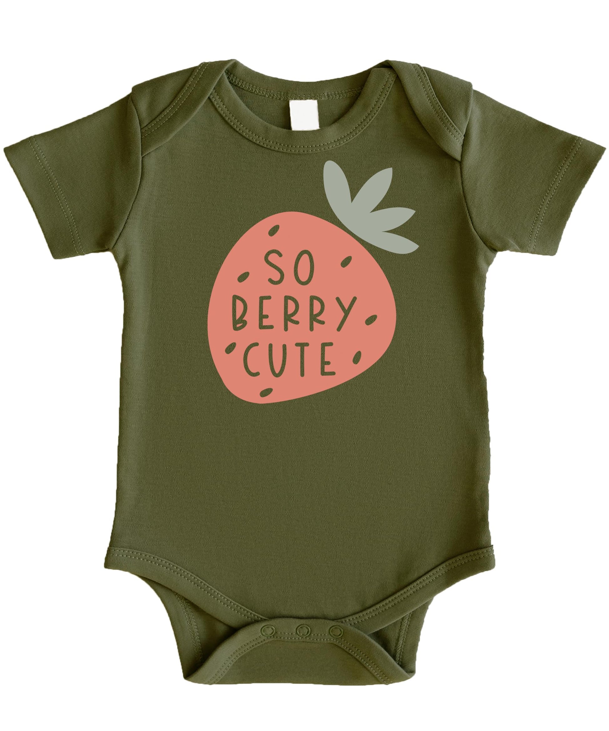Olive Loves Apple So Berry Cute infant bodysuit lifestyle or detail view in military green