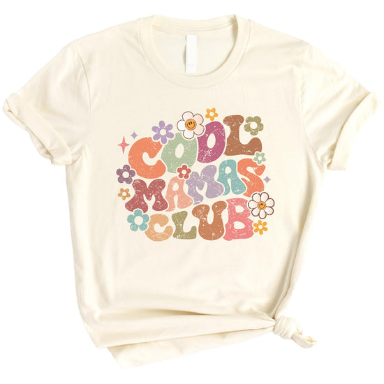 Cool Mamas Club distressed flower tee styled casually — trendy mom graphic shirt
