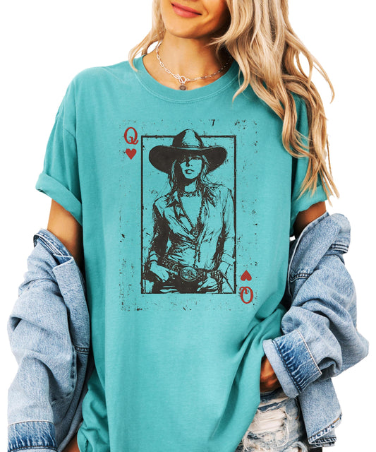 Vintage Cowboy Hat Queen of Hearts Country Shirt - Western Graphic Tee Cowgirl Top for Women