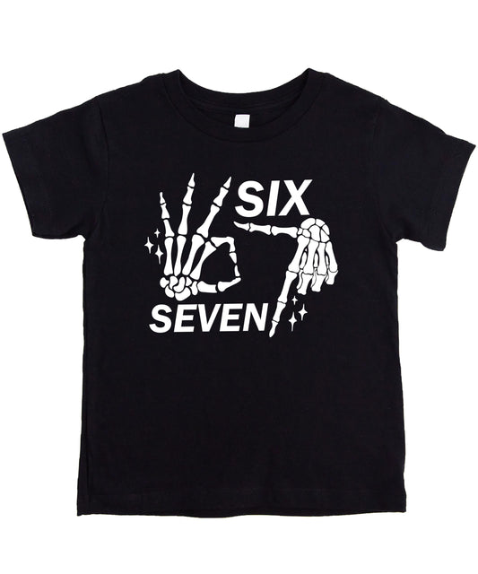 Six Seven Skeleton Hand Halloween Meme Tee
