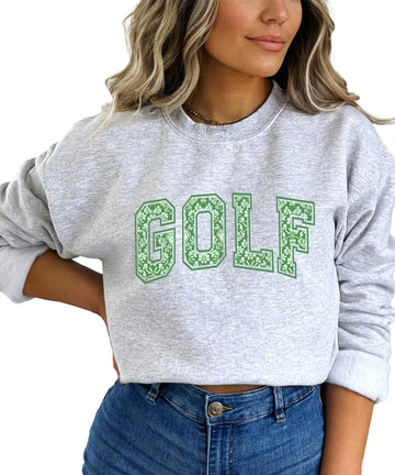 Floral Golf Sweatshirt for Women Teens & Children Preppy Varsity Style Golf Pullover