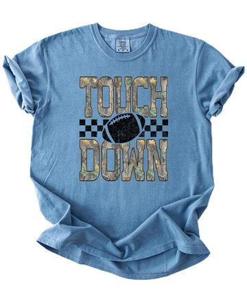 Camo Touchdown Football Shirt for Men Women & Teens Game Day Checkered Tailgate Graphic Tee