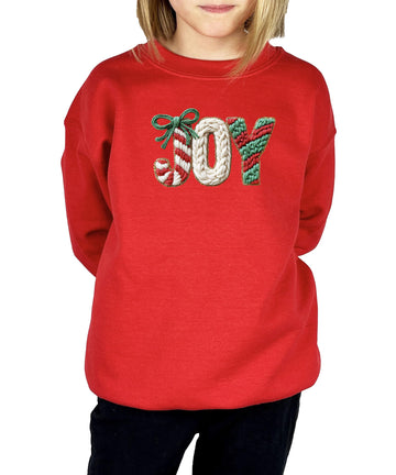 Ink Printed Image NOT a Chenille Patch - Joy Christmas Sweatshirt for Women, Teens & Kids Red Sweatshirt Adult Small
