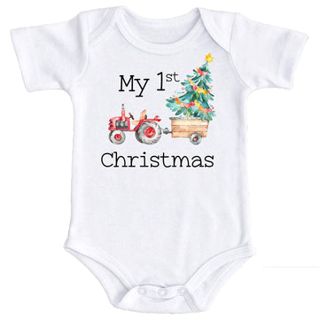 Olive Loves Apple My 1st Christmas Tractor Bodysuit for Baby Boys and Girls Christmas Outfit