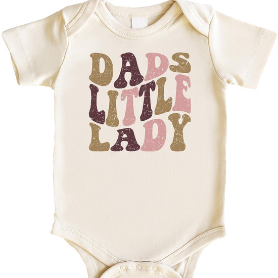 Dad's Little Lady retro distressed graphic snap bodysuit for baby girls in peach