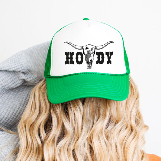 Howdy Bullskull Trucker Hat for Men & Women Western Foam Front Classic 5 Panel Mesh Snapback