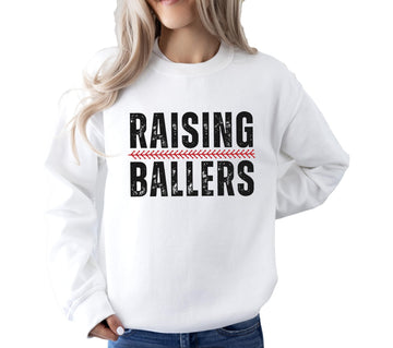 Raising Ballers Baseball Mom Sweatshirt Softball Mom Sweater for Women Gray Sweatshirt Adult Large