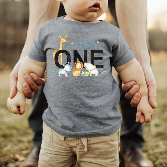 Wild One Boys 1st Birthday Safari Animal Themed T-Shirt