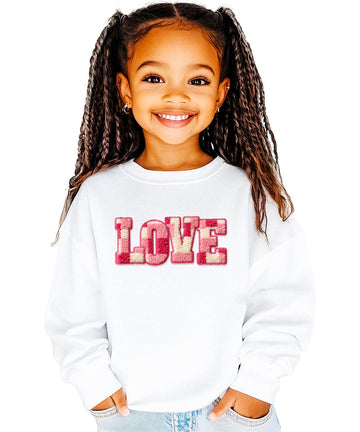 Olive Loves Apple Ink Printed Image NOT a Yarn Patch Sweatshirt - Trendy Checkered Love Sweatshirt for Valentine's Day