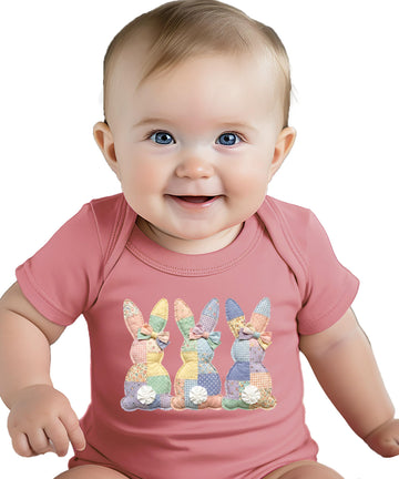 3 Bunnies Quilt Baby Bodysuit | Spring Easter One Piece