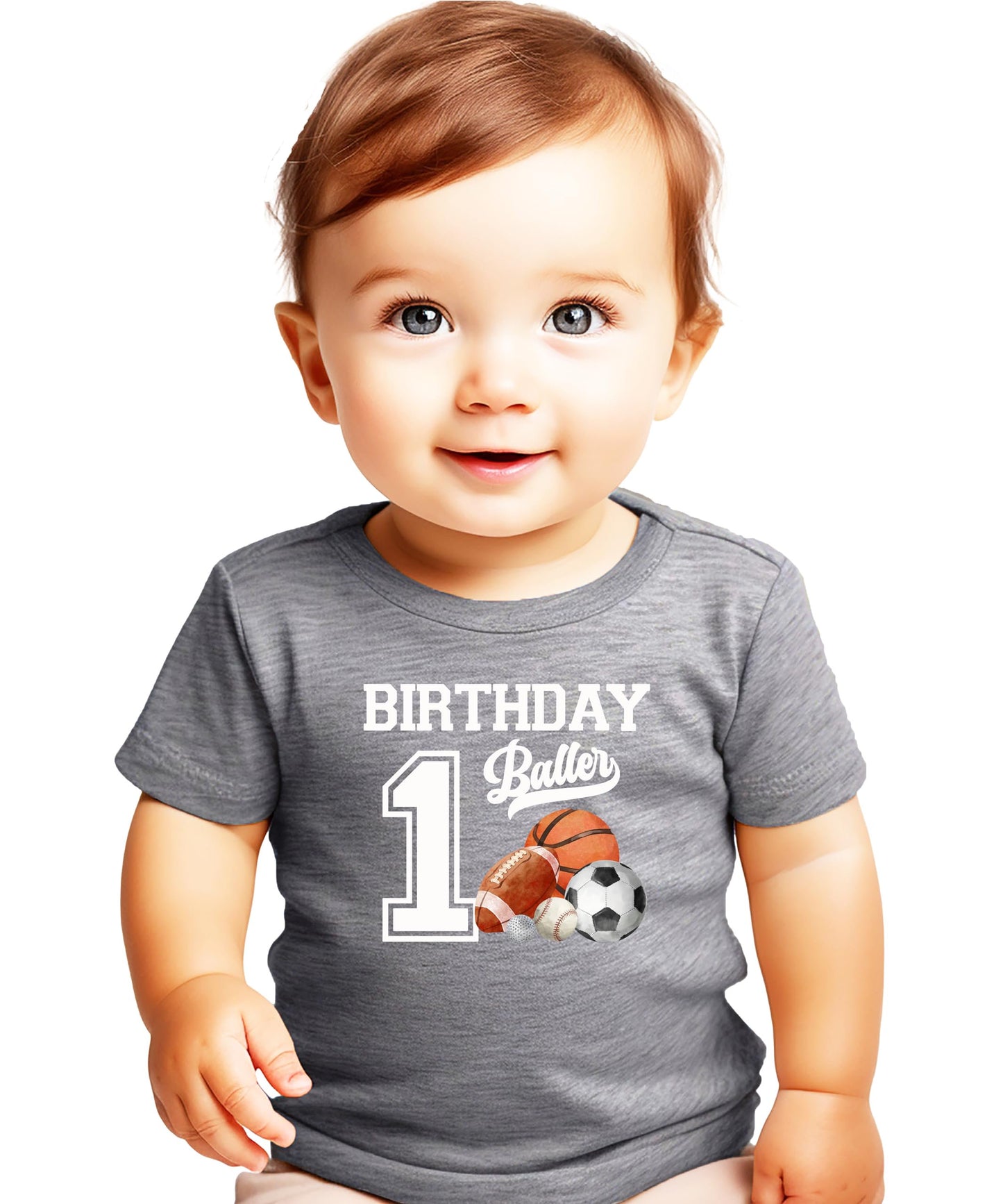 1st Birthday Baller Shirt for Boys Sports Theme Party T-Shirt for 1 Year Old