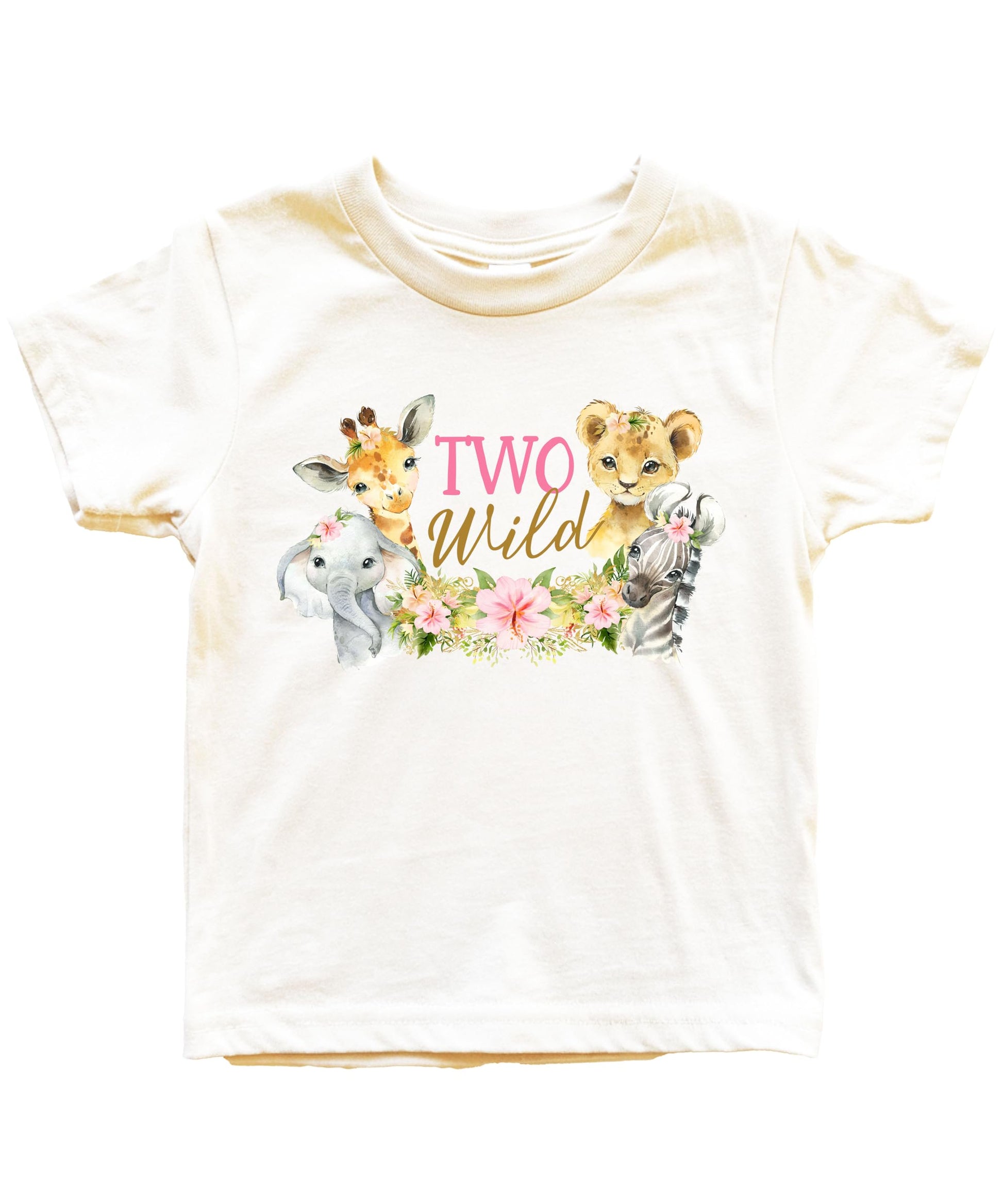 Two Wild birthday shirt with safari animals including giraffe, lion, elephant and zebra