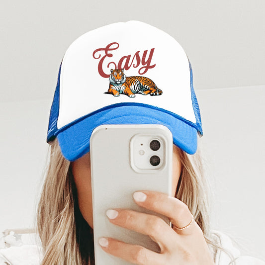 Retro Easy Tiger Trucker Hat for Men & Women Funny Quote Foam Front Classic 5 Panel Mesh Snapback