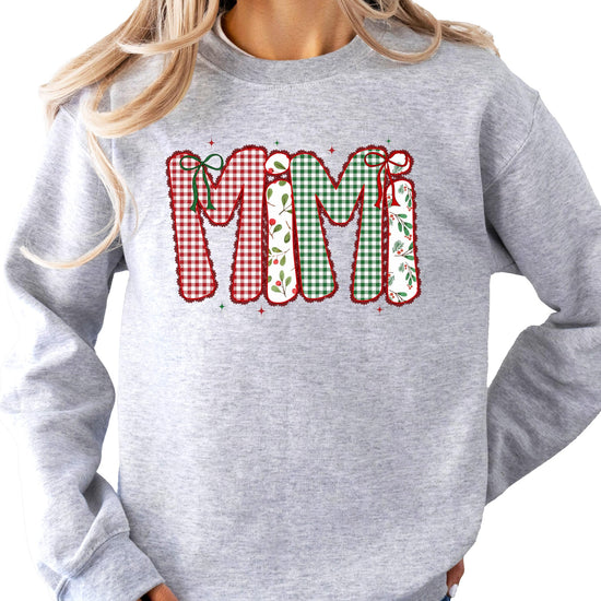 Nana Christmas sweatshirt with elegant ink-printed lace holiday pattern on red fabric