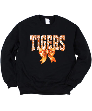 Tigers Orange Bow Sweatshirt for Women Teens and Girls Floral Sports Pullover Black Sweatshirt Adult Large