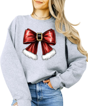 Olive Loves Apple Red Santa Bow Sweatshirt for Women Teens and Kids Christmas Holiday Pullover