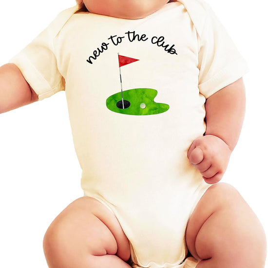 New to the Club golf baby bodysuit gift idea for baby shower or newborn announcement