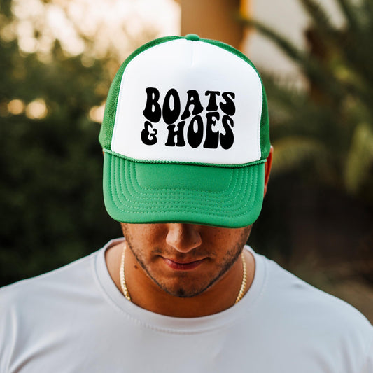 Boats and Hoes Funny Summer Trucker Hat Adult Foam Front Classic 5 Panel Mesh Snapback