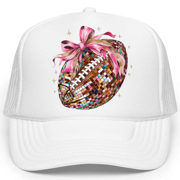 Disco Football Hat for Women and Teens Coquette Bow Game Day Classic 5 Panel Mesh Snap Back