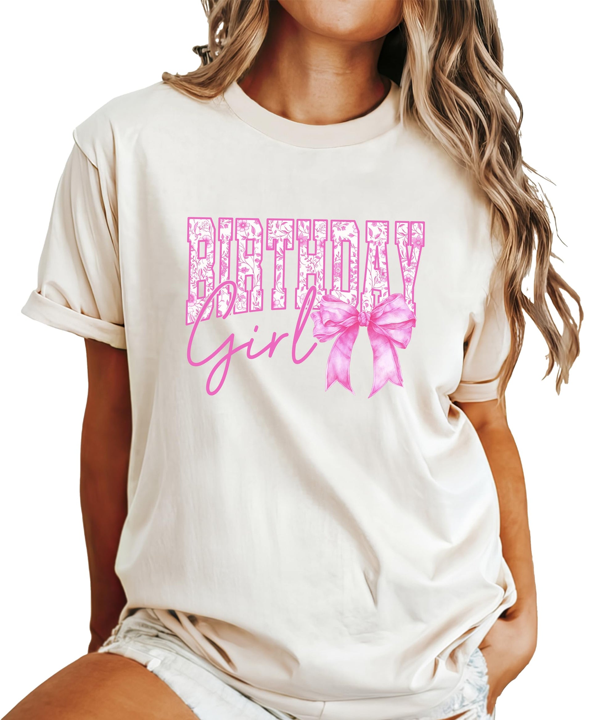 Birthday Girl tee worn by model showcasing casual party outfit styling