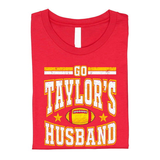 Girls' youth size Go Taylor's Husband vintage red football tee — funny viral sports fan shirt