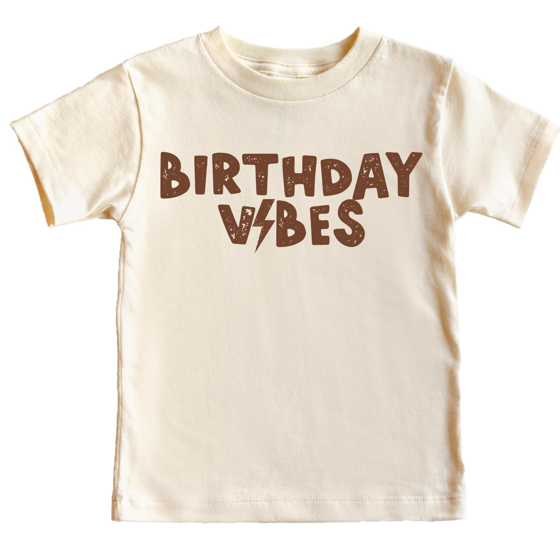 Close-up of Birthday Vibes bolt graphic print on boys birthday shirt in royal blue