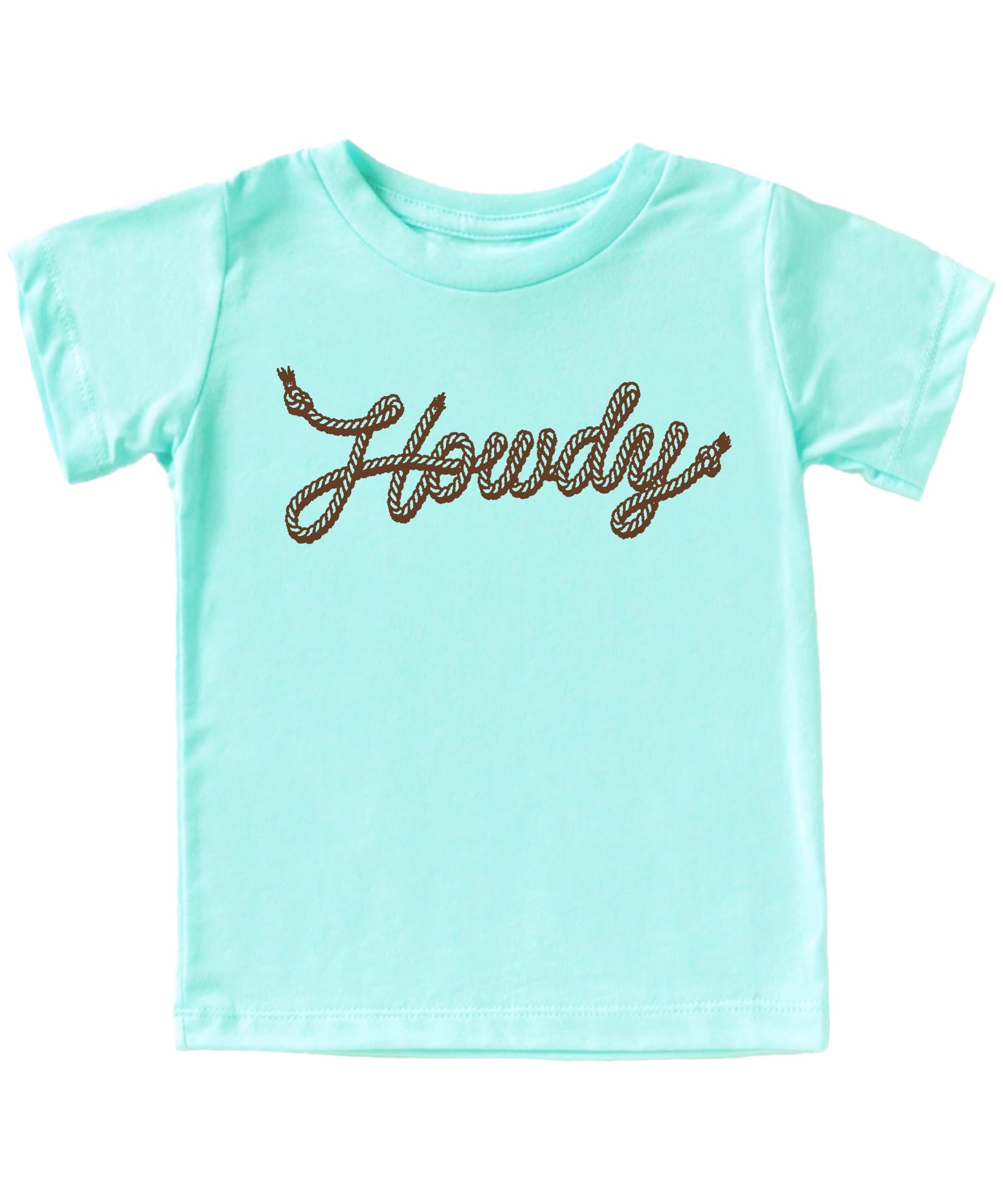 Trendy Howdy rope font western kids t-shirt on natural colored tee
