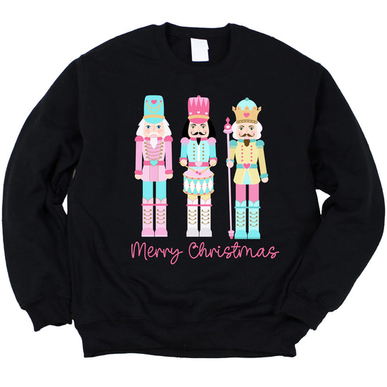 Holiday pullover sweatshirt with cute pastel nutcracker design and Christmas messaging