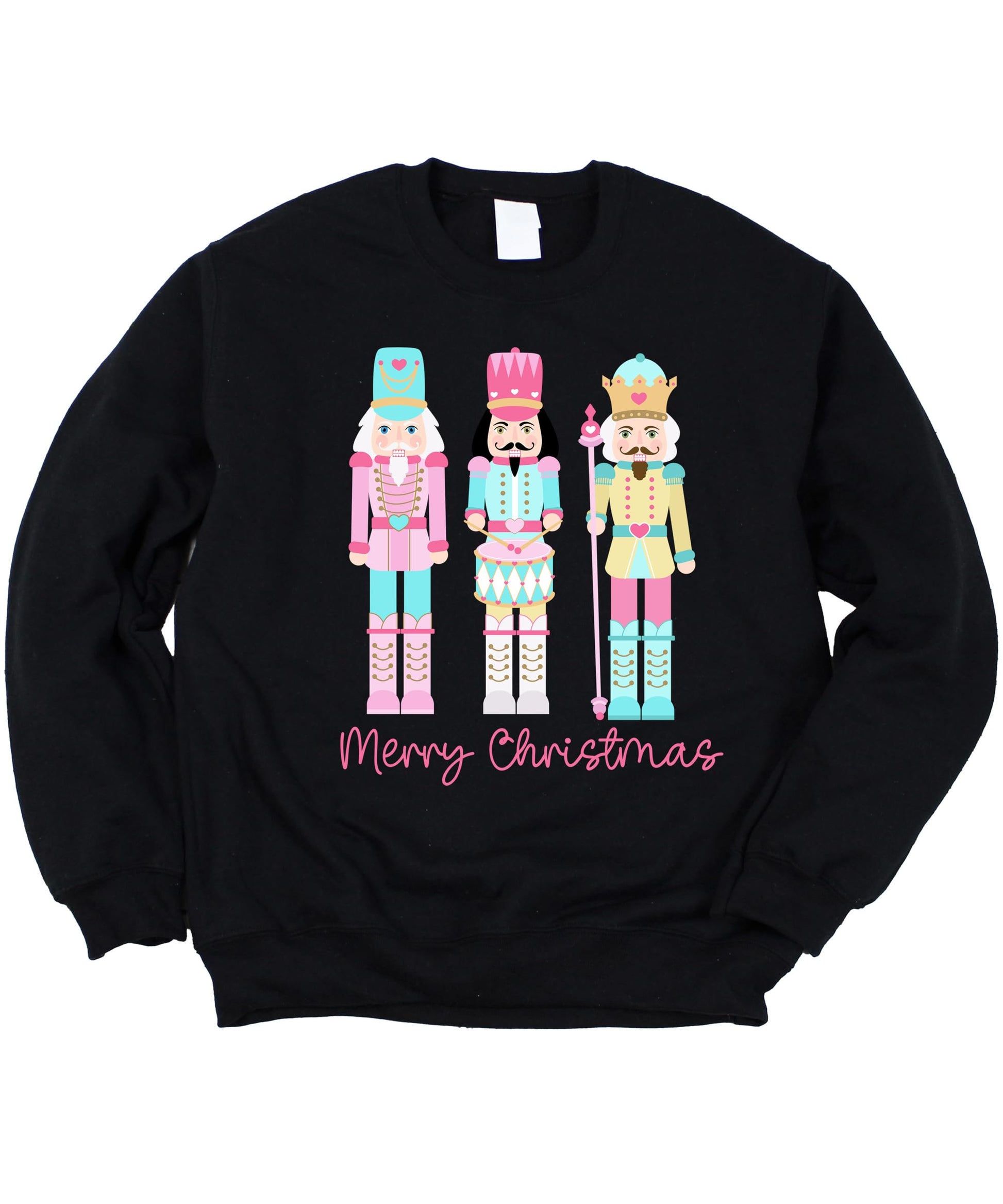 Holiday pullover sweatshirt with cute pastel nutcracker design and Christmas messaging