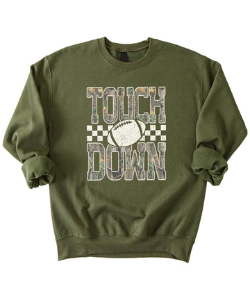 Olive Loves Apple Camo Touchdown Sweatshirt for Men Women & Teens Trendy Football Game Day Crewneck Fan Gift