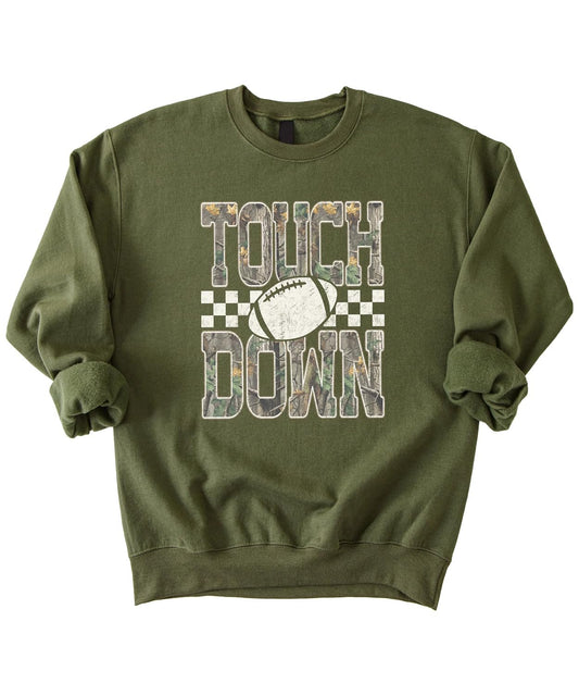Olive Loves Apple Camo Touchdown Sweatshirt for Men Women & Teens Trendy Football Game Day Crewneck Fan Gift