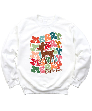 Retro Merry Christmas Sweatshirt for Women Teens and Girls Red Nosed Reindeer Pullover