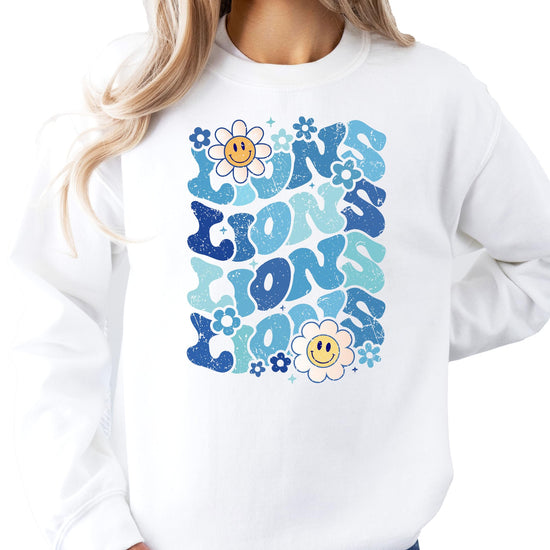 Detail shot of Lions retro sweatshirt fabric and print quality