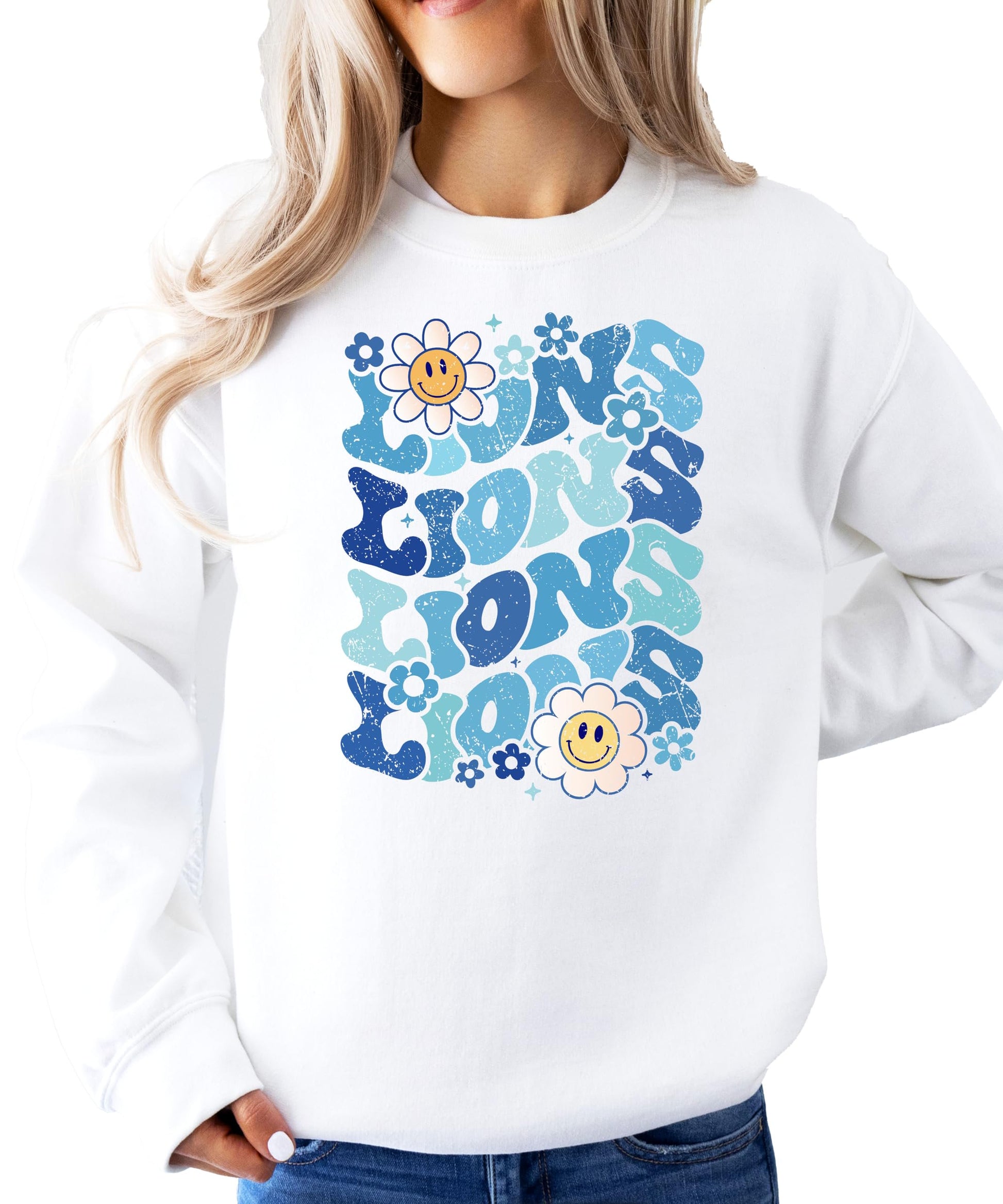 Detail shot of Lions retro sweatshirt fabric and print quality