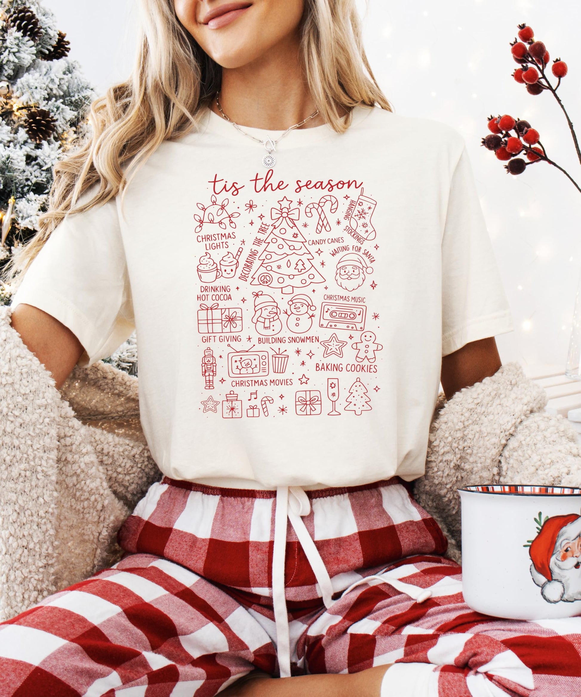 Back or side view of natural unisex holiday collage graphic tee by Olive Loves Apple