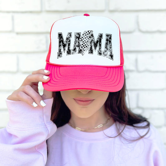 MAMA Lightning Bolt Trendy Distressed Classic 5 Panel Mesh Snap Back Trucker Hat