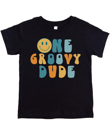 Groovy 1st Birthday Shirt for Infant Baby Boys Groove Dude Adorable First Birthday Outfit Black Shirt 12 Months