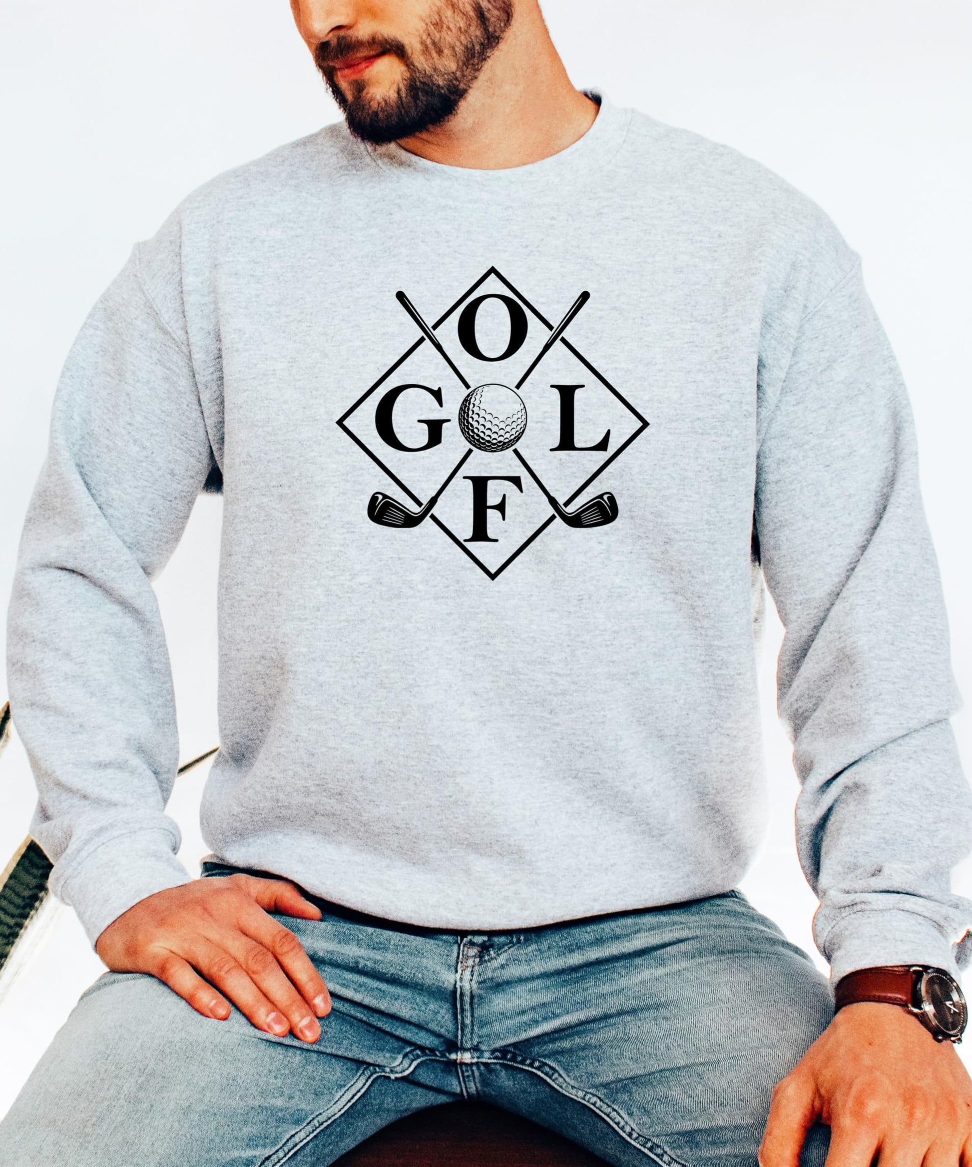 Golf themed crewneck sweatshirt lifestyle shot