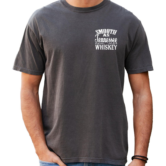 Detail shot of Tennessee Whiskey country t-shirt print quality and design