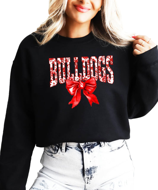 Trendy Bulldogs Sweatshirt for Women and Youth Girls Red Bow School Football Team Spirit Sweater