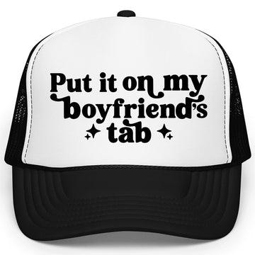 Put it on My Boyfriend's Tab Women's Adjustable Classic 5 Panel Mesh Snap Back Trucker Hat