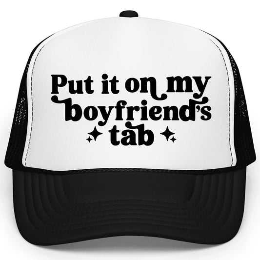 Put it on My Boyfriend's Tab Women's Adjustable Classic 5 Panel Mesh Snap Back Trucker Hat