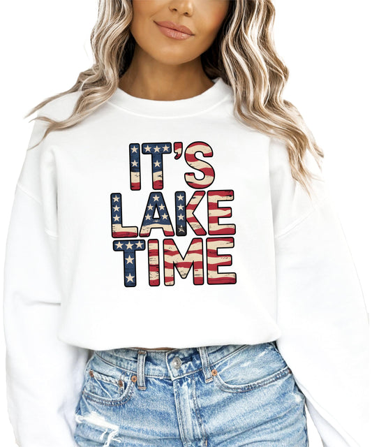 Olive Loves Apple I'ts Lake Time Patriotic Sweatshirt for Men, Women, Teens and Youth and Toddlers American Flag Pullover